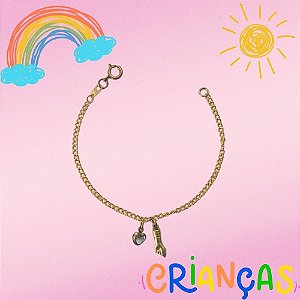 PULSEIRA NO BRUTO PRONTO PARA O BANHO(CX66) - PULSEIRA INFANTIL COM PINGENTES FIGA E CORAÇÃO - TAMANHO 13CM - PESO 1GR - FECHO REDONDO - BRU10474