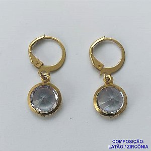 BRINCO NO BRUTO PRONTO BANHO - BRINCO COM PINGENTE EM ZIRCÔNIA CRISTAL - ARGOLINHA DE PRESSÃO (TRANQUETA) TAMANHO 10X10MM - PESO TOTAL 2,2GR - BRU10478