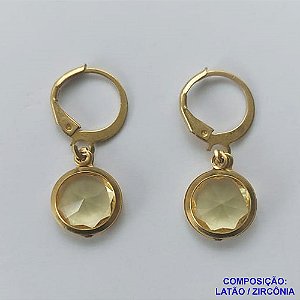 BRINCO NO BRUTO PRONTO BANHO - BRINCO COM PINGENTE EM ZIRCÔNIA AMARELA - ARGOLINHA DE PRESSÃO (TRANQUETA) TAMANHO 10X10MM - PESO TOTAL 2,2GR - BRU10480