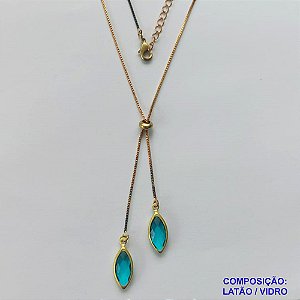 GARGANTILHA NO BRUTO PRONTO PARA O BANHO - COM CORRENTE VENEZIANA DE 45CM + EXTENSOR - " TIPO GRAVATINHA " AJUSTÁVEL - COM DOIS PINGENTES EM VIDROS 6X14MM - PESO TOTAL 3,4GR - BRU10495