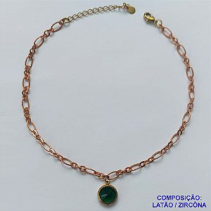 TORNOZELEIRA NO BRUTO PRONTO PARA O BANHO - TORNOZELEIRA COM PINGENTE EM ZIRCÔNIA 10MM VERDE- TAMANHO 24CM + EXTENSOR - PESO: 3,9GR - BRU10497