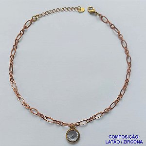 TORNOZELEIRA NO BRUTO PRONTO PARA O BANHO - TORNOZELEIRA COM PINGENTE EM ZIRCÔNIA 10MM CRISTAL - TAMANHO 24CM + EXTENSOR - PESO: 3,9GR - BRU10498