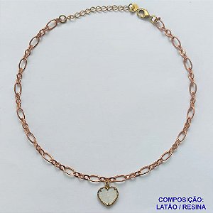 TORNOZELEIRA NO BRUTO PRONTO PARA O BANHO - TORNOZELEIRA TIPO VAN CLEFF CORAÇÃO 10MM MADRE PÉROLA - TAMANHO 24CM + EXTENSOR - PESO: 3,5GR - BRU10499