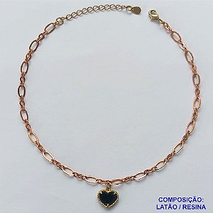 TORNOZELEIRA NO BRUTO PRONTO PARA O BANHO - TORNOZELEIRA TIPO VAN CLEFF CORAÇÃO 10MM PRETO - TAMANHO 24CM + EXTENSOR - PESO: 3,5GR - BRU10500