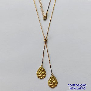 GARGANTILHA NO BRUTO PRONTO PARA O BANHO - COM CORRENTE VENEZIANA DE 45CM + EXTENSOR - " TIPO GRAVATINHA " AJUSTÁVEL - COM DOIS PINGENTES GOTAS MARTELADAS 12X16MM - PESO TOTAL 3,7GR - BRU10515