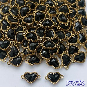 ACESSÓRIO NO BRUTO PRONTO PARA O BANHO - PINGENTE TIPO VAN CLEEF PRETO CORAÇÃO COM DUAS ARGOLINHAS - COMPOSIÇÃO: LATÃO / VIDRO - TAMANHO 10MM - (VENDIDO POR UNIDADE) PESO TOTAL 0,6GR - BRU0001882