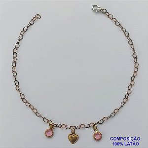 TORNOZELEIRA NO BRUTO PRONTO PARA O BANHO - TORNOZELEIRA COM PINGENTE CORAÇÃO E STRASS - TAMANHO 25CM - PESO: 1,7GR - BRU10528
