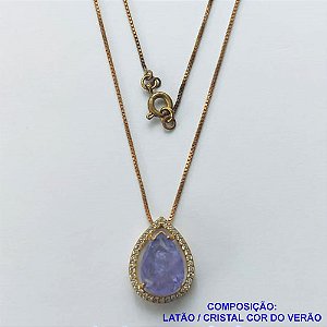 GARGANTILHA NO BRUTO PRONTO PARA BANHO(CX87) COM CORRENTE VENEZIANA DE 45CM - BASE CRAVEJADA (PEDRA CRISTAL COR DO VERÃO) 10X14MM - BRU10529