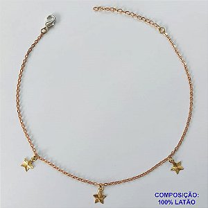 TORNOZELEIRA NO BRUTO PRONTO PARA O BANHO - TORNOZELEIRA COM PINGENTES ESTRELAS - TAMANHO 25CM - PESO: 1,2GR - BRU10566