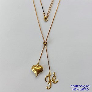 GARGANTILHA NO BRUTO PRONTO PARA O BANHO - COM CORRENTE VENEZIANA DE 45CM + EXTENSOR - " TIPO GRAVATINHA " AJUSTÁVEL - COM DOIS PINGENTES CORAÇÃO DUPLO E FÉ - PESO TOTAL 3,4GR - BRU10571