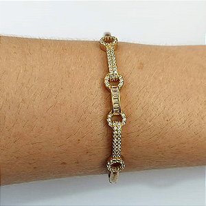 PULSEIRA (BRACELETE) NO BRUTO PRONTO PARA O BANHO(CX115) - COM DETALHES VAZADOS E CRAVEJADA COM MICROS ZIRCÔNIAS CRISTAIS - PESO TOTAL 12,2GR - BRU10573