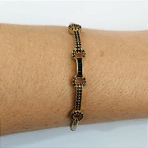 PULSEIRA (BRACELETE) NO BRUTO PRONTO PARA O BANHO - COM DETALHES VAZADOS E CRAVEJADA COM MICROS ZIRCÔNIAS PRETO - PESO TOTAL 12,2GR - BRU10578
