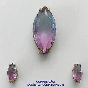 CONJUNTO NO BRUTO PRONTO PARA O BANHO - (SEM CORRENTE) PINGENTE E BRINCOS DE PINO COM ZIRCÔNIA RAINBOW - PINGENTE 14X28MM BRINCOS 5X11MM - PESO TOTAL 8,2GR -  BRU10580