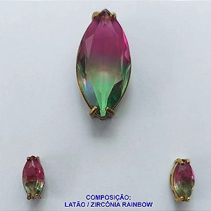 CONJUNTO NO BRUTO PRONTO PARA O BANHO(CX66) - (SEM CORRENTE) PINGENTE E BRINCOS DE PINO COM ZIRCÔNIA RAINBOW - PINGENTE 14X28MM BRINCOS 5X11MM - PESO TOTAL 8,2GR -  BRU10584