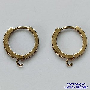 BASE PARA BRINCO NO BRUTO - BASE DE BRINCO ARGOLINHA DE PRESSÃO COM MICRO ZIRCÔNIAS 14MM VENDIDA (PAR) - PESO TOTAL DO PAR 2.0GR - BRU0001916