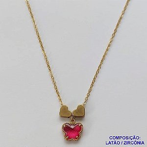 GARGANTILHA NO BRUTO PRONTO PARA O BANHO - COM CORRENTE CADEADO DE 45CM - PINGENTE TIPO VAN CLEEF ROSA 10MM E CORAÇÕES 7MM - PESO TOTAL 3.7GR - BRU10592
