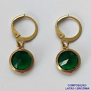 BRINCO NO BRUTO PRONTO BANHO - BRINCO COM PINGENTE EM ZIRCÔNIA VERDE 10MM - ARGOLINHA DE PRESSÃO (TRANQUETA) - PESO TOTAL 2.2GR - BRU10593