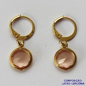 BRINCO NO BRUTO PRONTO BANHO - BRINCO COM PINGENTE EM ZIRCÔNIA SALMÃO 10MM - ARGOLINHA DE PRESSÃO (TRANQUETA) - PESO TOTAL 2.2GR - BRU10597