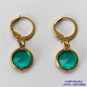 BRINCO NO BRUTO PRONTO BANHO - BRINCO COM PINGENTE EM ZIRCÔNIA VERDE 10MM - ARGOLINHA DE PRESSÃO (TRANQUETA) - PESO TOTAL 2.2GR - BRU10598