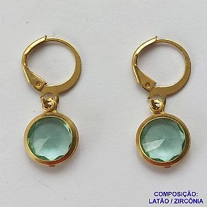 BRINCO NO BRUTO PRONTO BANHO - BRINCO COM PINGENTE EM ZIRCÔNIA VERDE ÁGUA 10MM - ARGOLINHA DE PRESSÃO (TRANQUETA) - PESO TOTAL 2.2GR - BRU10600