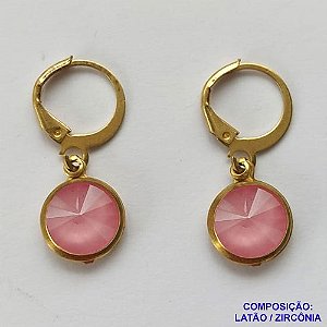 BRINCO NO BRUTO PRONTO BANHO - BRINCO COM PINGENTE EM ZIRCÔNIA ROSA FOSCA 10MM - ARGOLINHA DE PRESSÃO (TRANQUETA) - PESO TOTAL 2.2GR - BRU10603