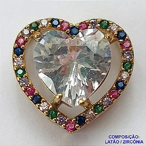 PINGENTE NO BRUTO PRONTO PARA O BANHO - PINGENTE CORAÇÃO COM MICRO ZIRCÔNIAS COLORIDAS E ZIRCÔNIA CRISTAL- COMPOSIÇÃO: LATÃO / ZIRCÔNIA - TAMANHO 14MM - PESO TOTAL 2.3GR - BRU0001920