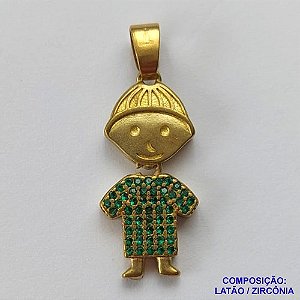 PINGENTE NO BRUTO PRONTO PARA O BANHO (CX15 ) - PINGENTE MENINO COM MICRO ZIRCÕNIAS VERDE - COMPOSIÇÃO: LATÃO / ZIRCÔNIA - TAMANHO 10MM - PESO TOTAL 1.8GR -  BRU0001923