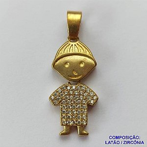 PINGENTE NO BRUTO PRONTO PARA O BANHO (CX15) - PINGENTE MENINO COM MICRO ZIRCÔNIAS CRISTAL - COMPOSIÇÃO: LATÃO / ZIRCÔNIA - TAMANHO 10MM - PESO TOTAL 1.8GR -  BRU0001925