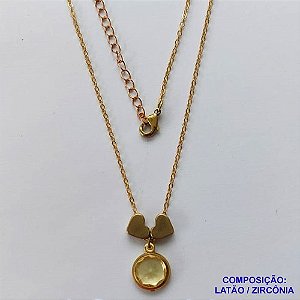 GARGANTILHA NO BRUTO PRONTO PARA O BANHO - COM CORRENTE CADEADO DE 45CM - PINGENTE ZIRCÔNIA AMARELA 10MM E CORAÇÕES 7MM - PESO TOTAL 3.8GR - BRU10620