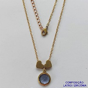 GARGANTILHA NO BRUTO PRONTO PARA O BANHO - COM CORRENTE CADEADO DE 45CM - PINGENTE ZIRCÔNIA LILÁS 10MM E CORAÇÕES 7MM - PESO TOTAL 3.8GR - BRU10625