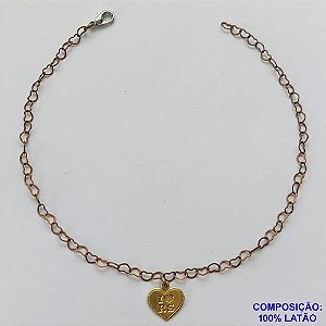 TORNOZELEIRA NO BRUTO PRONTO PARA O BANHO (CX62) - TORNOZELEIRA COM PINGENTE CORAÇÃO I LOVE RS 11MM - TAMANHO 25CM - PESO: 1,7GR - BRU10629