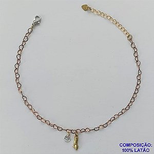 TORNOZELEIRA NO BRUTO PRONTO PARA O BANHO(CX61) - TORNOZELEIRA COM PINGENTE FIGA  E ZIRCÔNIA - TAMANHO 25CM - PESO: 1,4GR + EXTENSOR - BRU10634