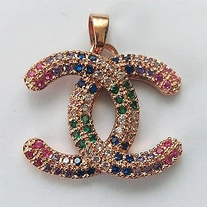PINGENTE NO BRUTO PRONTO PARA O BANHO (CX30) PINGENTE 21MM  ALTA FUSÃO( CRAVEJADO EM MICRO ZIRCÔNIAS COLORIDAS - PESO 2.5GR - BRU0001931