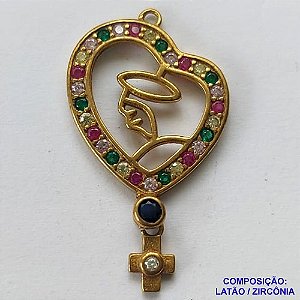 PINGENTE NO BRUTO PRONTO PARA O BANHO (CX30) - PINGENTE NOSSA SENHORA APARECIDA COM MICRO ZIRCÔNIAS COLORIDAS 17MM PESO 1.7GR- BRU0001935