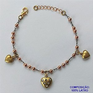 PULSEIRA NO BRUTO PRONTO PARA O BANHO(CX61) - PULSEIRA INFANTIL BOLINHAS E CORAÇÕES LISOS E VAZADOS - TAMANHO 13CM + EXTENSOR - PESO 2,3GR - FECHO LAGOSTA - BRU10653
