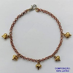 PULSEIRA NO BRUTO PRONTO PARA O BANHO (CX62)- PULSEIRA CORAÇÕES LISOS - TAMANHO 17CM + EXTENSOR - PESO 3.0GR - FECHO LAGOSTA - BRU10660