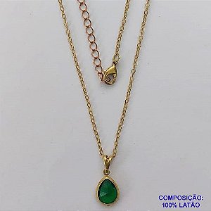 GARGANTILHA NO BRUTO PRONTO PARA O BANHO - GARGANTILHA CORRENTE CADEADO 45CM + EXTENSOR - PINGENTE EM ZIRCÔNIA VERDE 8X10MM - COMPOSIÇÃO: LATÃO / ZIRCÔNIA - PESO TOTAL: 2.3GR - BRU10663