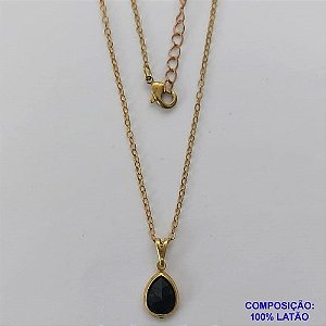 GARGANTILHA NO BRUTO PRONTO PARA O BANHO - GARGANTILHA CORRENTE CADEADO 45CM + EXTENSOR - PINGENTE EM ZIRCÔNIA PRETA 8X10MM - COMPOSIÇÃO: LATÃO / ZIRCÔNIA - PESO TOTAL: 2.3GR - BRU10664