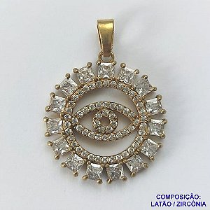 PINGENTE NO BRUTO PRONTO PARA O BANHO (CX24) - PINGENTE OLHO  COM ZIRCÔNIAS CRISTAIS 23MM PESO 3.6GR- BRU0001938