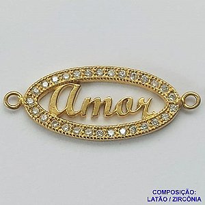 PINGENTE NO BRUTO PRONTO PARA O BANHO(CX65) - PINGENTE AMOR COM MICRO ZIRCÔNIAS CRISTAIS 32X12MM PESO 1.9GR- BRU0001944