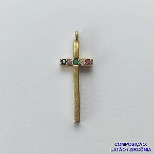 PINGENTE NO BRUTO PRONTO PARA O BANHO(CX65) - PINGENTE CRUCIFIXO COM MICRO ZIRCÔNIAS COLORIDAS 6X17MM PESO 0.4GR- BRU0001948