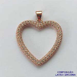 PINGENTE  NO BRUTO PRONTO PARA O BANHO - PINGENTE CORAÇÃO CRAVEJADO COM MICRO ZIRCÔNIAS CRISTAIS 26MM PESO 3.8GR- BRU0001949