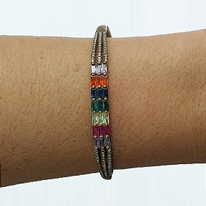 PULSEIRA (BRACELETE) NO BRUTO PRONTO PARA O BANHO (CX35) - COM ZIRCÔNIAS COLORIDAS E CRAVEJADOS COM MICRO ZIRCÔNIAS - PESO TOTAL 10.4GR - BRU10692