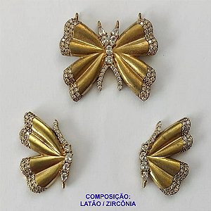CONJUNTO NO BRUTO PRONTO PARA O BANHO (CX17) - CONJUNTO SEM CORRENTE - (PINGENTE E BRINCOS) PINGENTE BORBOLETA 32MM COM MICRO ZIRCÔNIAS E BRINCO BORBOLETAS COM MICRO ZIRCÔNIAS 17MM - PESO TOTAL 11.8GR -  BRU10698
