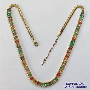 SHOCKER BRUTO PRONTO PARA BANHO(CX61) - CORRENTE 45CM (LACRAIA) COM PEDRAS EM ZIRCÔNIAS COLORIDAS - PESO TOTAL 22.7GR  - FECHO LAGOSTA - BRU10702
