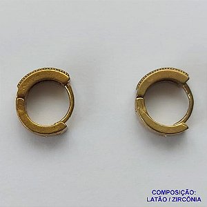 BRINCO NO BRUTO PRONTO BANHO (CX06)- BRINCO COM DUAS  FILEIRAS DE MICRO ZIRCÔNIAS CRISTAIS - ARGOLINHA DE PRESSÃO (TRANQUETA) TAMANHO 12MM - LARGURA: 3MM - PESO TOTAL 2.0GR - BRU10710