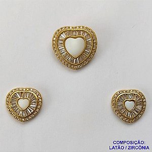 CONJUNTO NO BRUTO PRONTO PARA O BANHO(CX61) - CONJUNTO SEM CORRENTE - (PINGENTE E BRINCOS) PINGENTE CORAÇÃO COM MICRO ZIRCÔNIAS E ZIRCÔNIAS CRISTAIS 22MM E BRINCO CORAÇÃO COM MICRO ZIRCÔNIAS E ZIRCÔNIAS 17MM - PESO TOTAL 7.6GR -  BRU10723