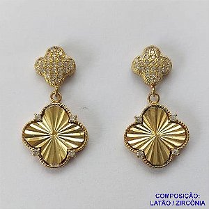 BRINCO NO BRUTO PRONTO BANHO (CX04) - BRINCO DE PINO VAN CLEEF COM MICRO ZIRCÔNIAS CRISTAIS - TAMANHO 14MM - PESO TOTAL 4.5GR - BRU10730