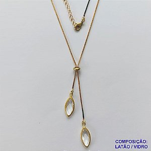 GARGANTILHA NO BRUTO PRONTO PARA O BANHO - COM CORRENTE VENEZIANA DE 45CM + EXTENSOR - " TIPO GRAVATINHA " AJUSTÁVEL - COM DOIS PINGENTES PEDRA CRISTAL 7MM - PESO TOTAL 3.3GR - BRU10735
