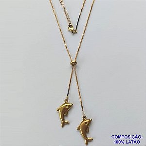 GARGANTILHA NO BRUTO PRONTO PARA O BANHO - COM CORRENTE VENEZIANA DE 45CM + EXTENSOR - " TIPO GRAVATINHA " AJUSTÁVEL - COM DOIS PINGENTES GOLFINHOS 12MM - PESO TOTAL 3.3GR - BRU10736